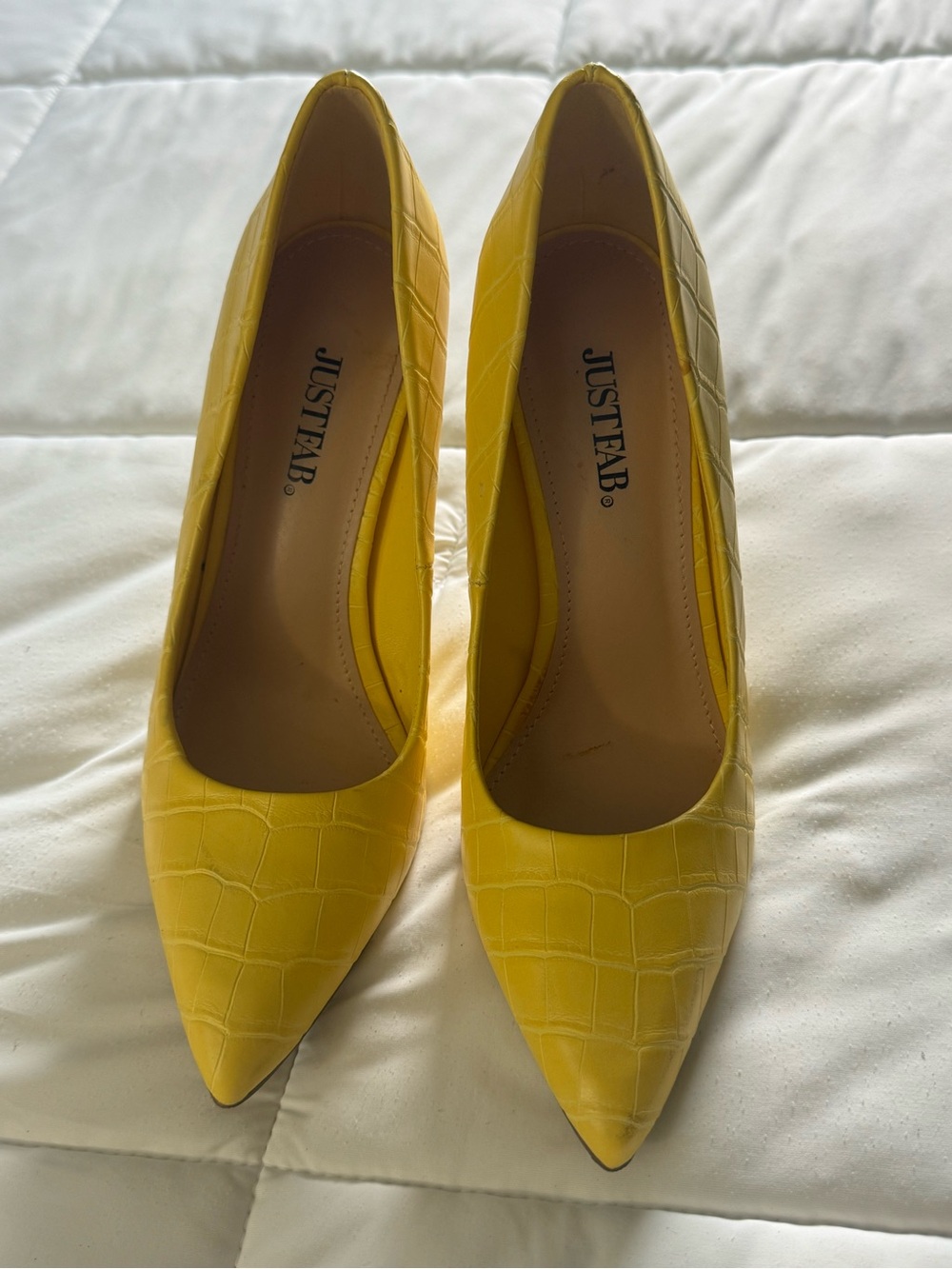 JustFab Yellow Croc-Embossed Pointed-Toe Pumps